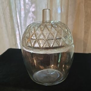 Clear Autumn Acorn Glass Jar With Lid 5 Inches‎ Tall